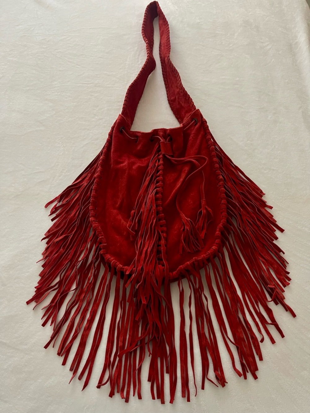 Red Suede Fringe Shoulder Bag - Boho Chic